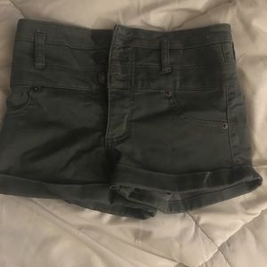 Green High Rise Denim Shorts